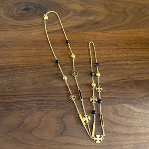 Black and gold Tory Burch 18 inch charm necklace